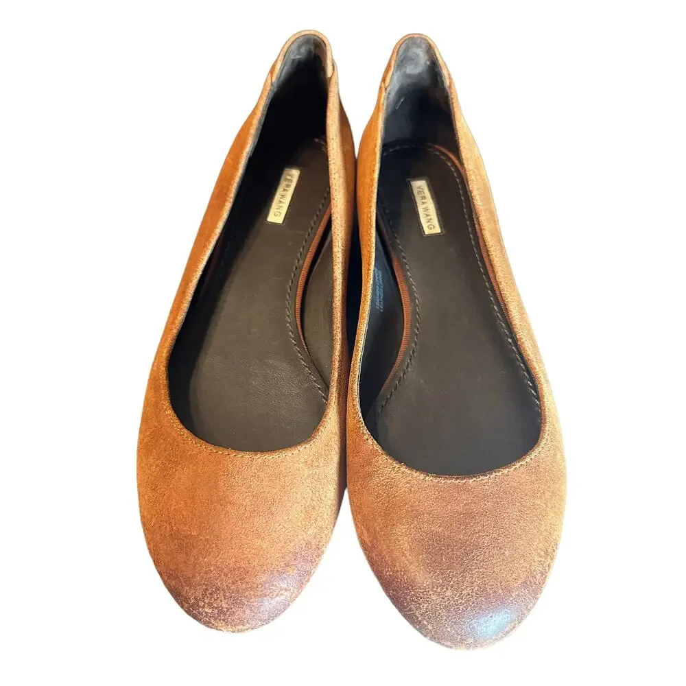 Vera Wang Rust Brown Leather Ballet Flats Back Zip Women’s Size 7